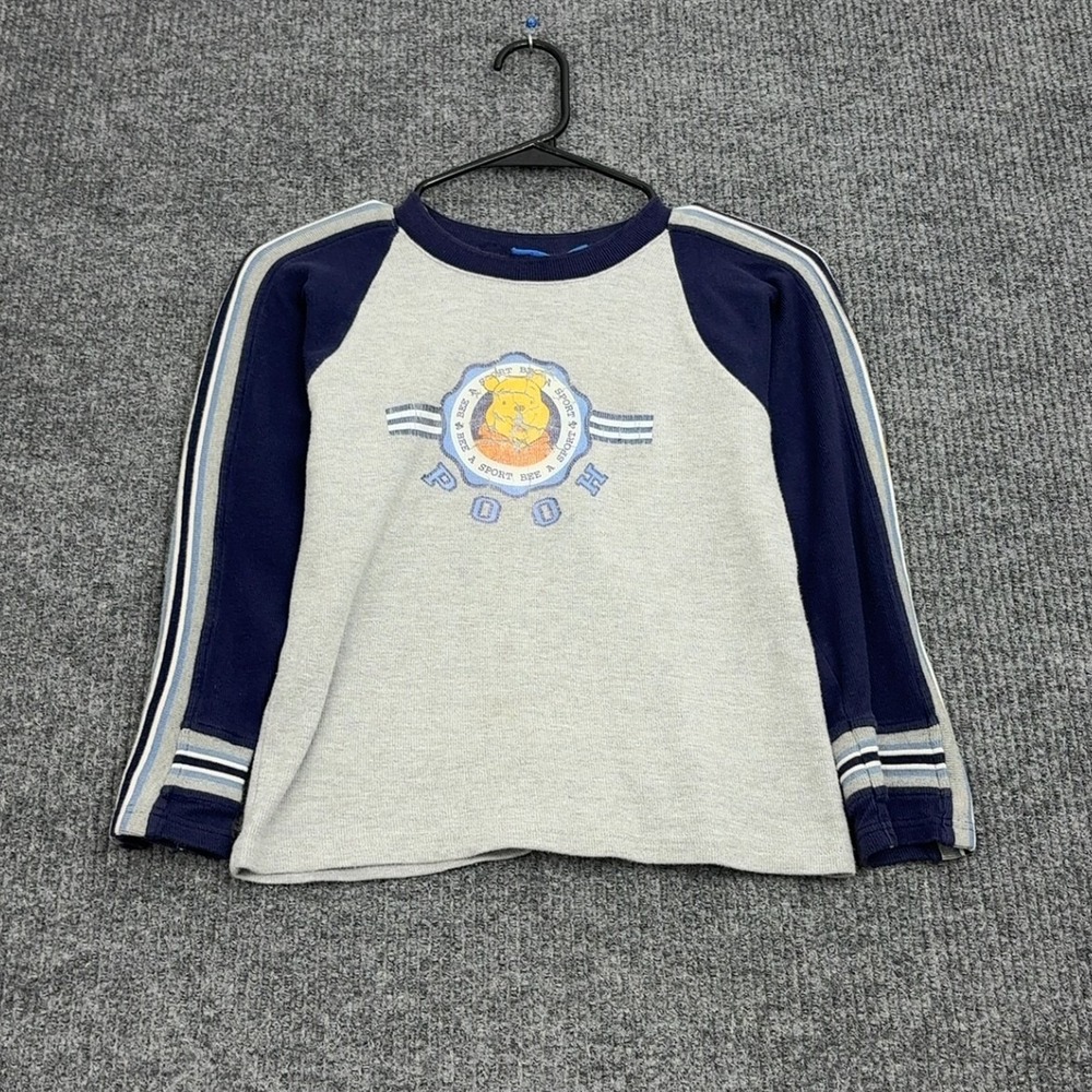 Disney Pooh Long Sleeve Shirt Youth L Gray Blue Raglan Thermal Bee Sport Sporty